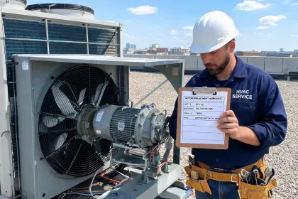 HVAC service manager reviewing motor data