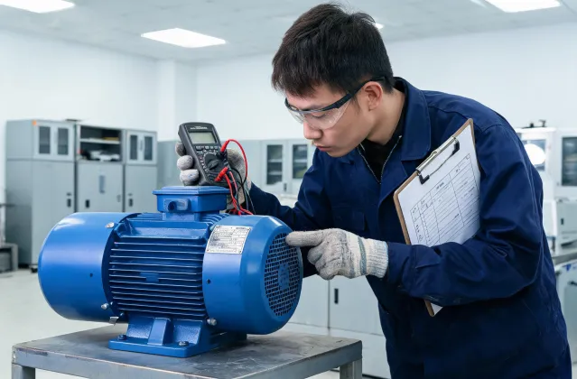 Engineer checking industrial motor nameplate